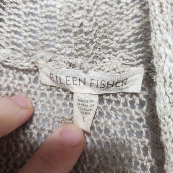 L Eileen Fisher Linen Blend Knit Cardigan Loose Open Front Trapeze Swing Natural - Picture 4 of 11